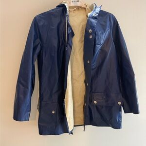 Women’s Small Vintage Navy Rain Jacket with Hood